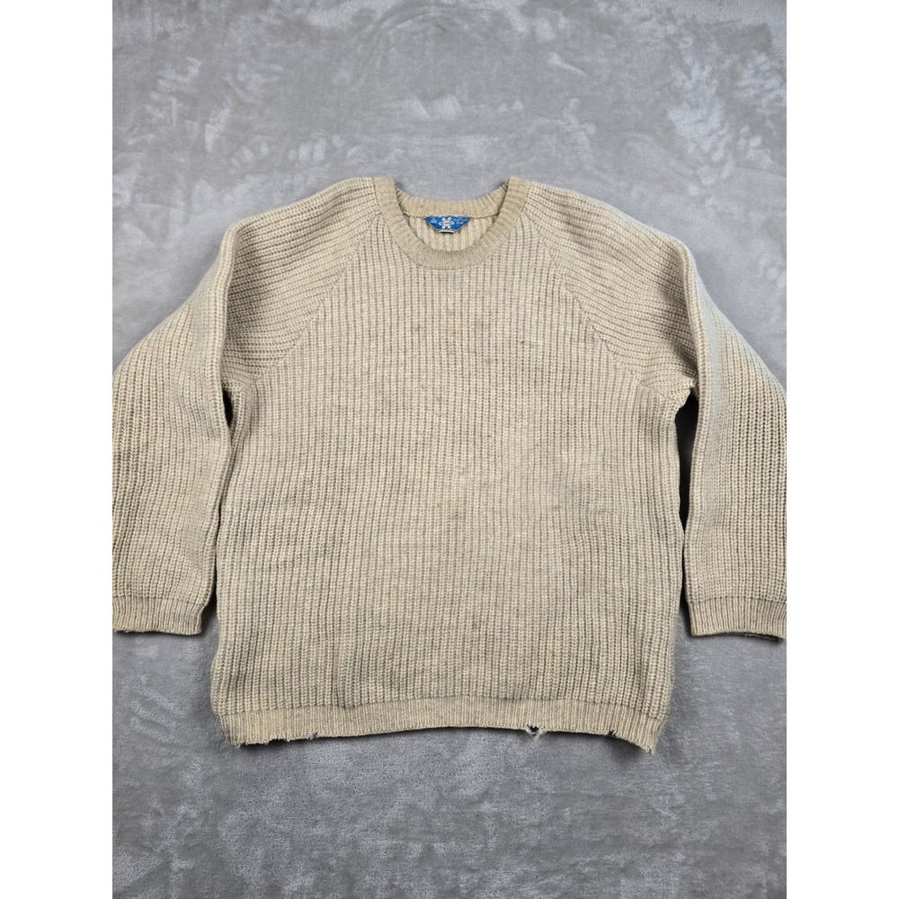 Vintage Norsewear Sweater Mens XL Beige 100% Wool Ribbed New Zealand *Read